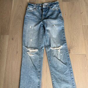 high wasited wide leg distressed jeans size 1light blue